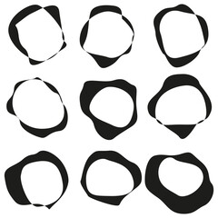 Round ink shapes. Vector blot symbols. Abstract circle spots. Graphic splatter icons.
