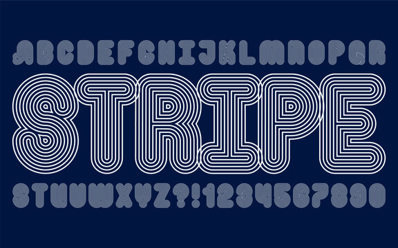 Line knot alphabet, vector curved geometric design font. Anniversary retro tech pattern, abstract 70s disco numbers. Oval arch typography with english letter logo. Rainbow type, endless art deco shape