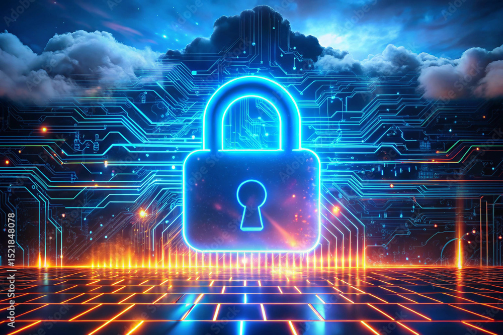 Poster cyber security digital fortress - data protection and network security concept