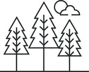 Fototapeta premium Forest of Three Trees – Minimal Line Icon Vector Illustration
