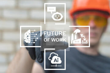 Future of work futuristic industry job concept. The future of work is evolving rapidly. Industrial...