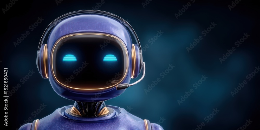 Poster intelligent humanoid robot with a headset showcasing advanced technology in artificial intelligence 