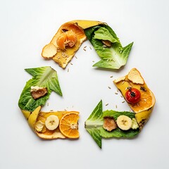 Organic waste shaped into a recycling emblem, highlighting sustainability and eco-friendly practices.
