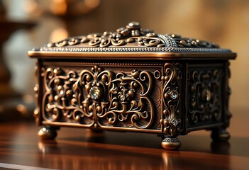 metal box sitting on top of a wooden table