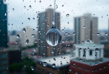 view of a city through a rain soaked window