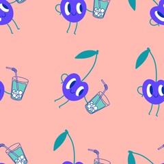 Summer fruit seamless cherry berry pattern for wrapping paper and fabrics