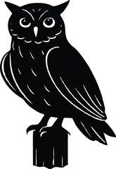 Silhouette of Owl on Fence Post, Owl Watching from Old Wooden Post