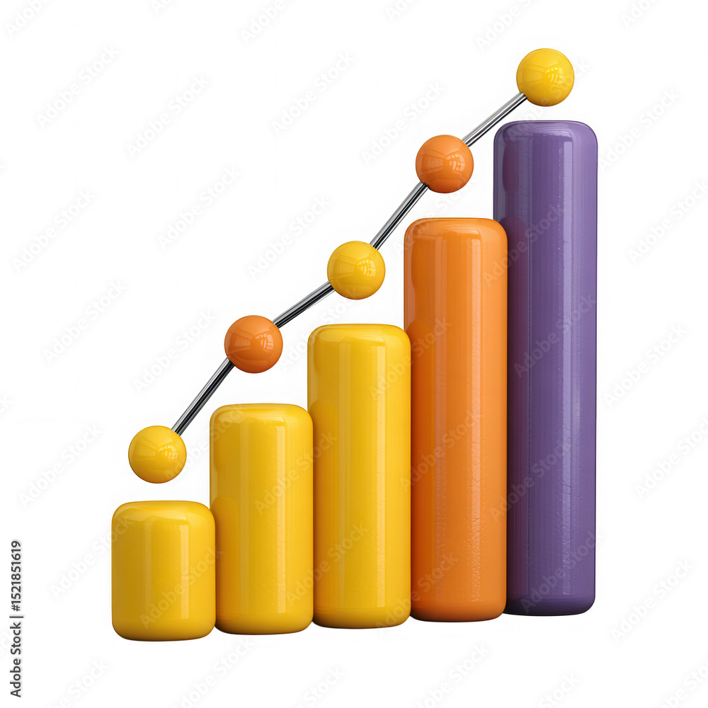 Poster 3d realistic growth chart with colorful cylinders isolated on transparent background