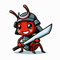 Ant Mascot Samurai With A Sword, Cute Vector Mascot