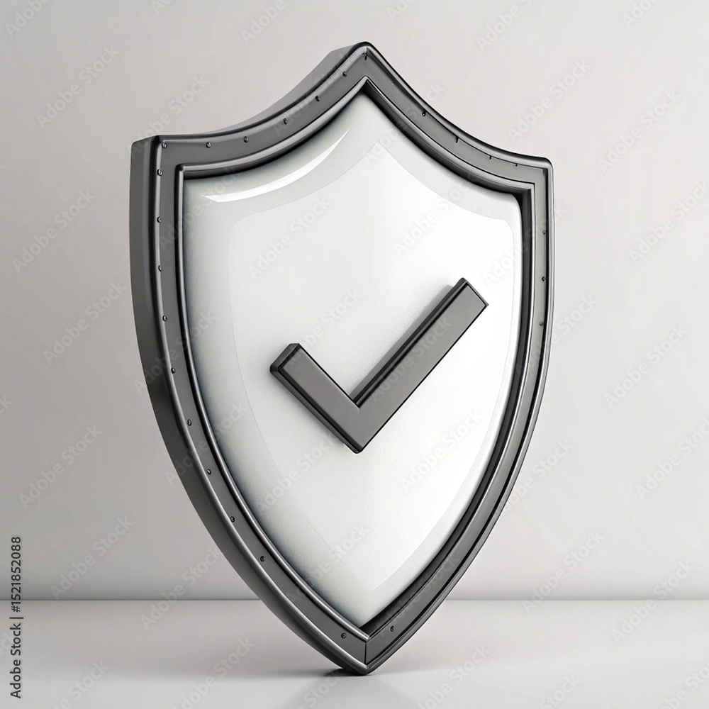Poster 3d render of a shield with a check mark - security and protection concept
