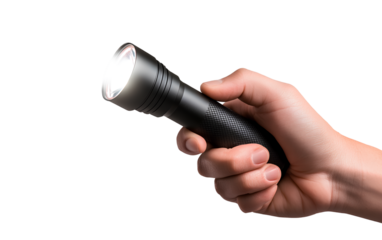 Pink t-shirt template for women, front and back view isolated on a transparent background - Hand holding an LED flashlight isolated on a transparent background