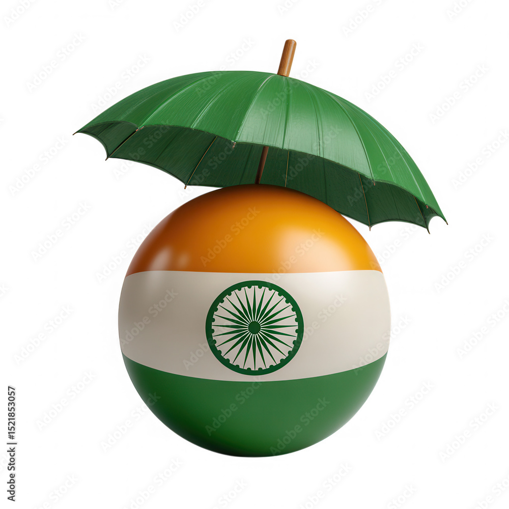 Poster 3d render of india flag sphere protected by umbrella isolated on transparent background