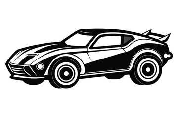 Striking Black and White Car Illustration Classic Design with Rear Spoiler and Bold Lines