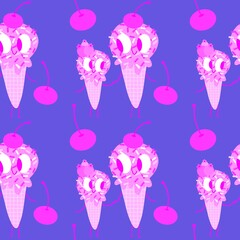 Summer cute food seamless ice cream family pattern for wrapping paper and fabrics