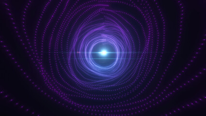 Purple and blue neon tunnel digital vortex with intricate wireframe patterns, symbolizing virtual reality, metaverse, and digital transformation concepts background