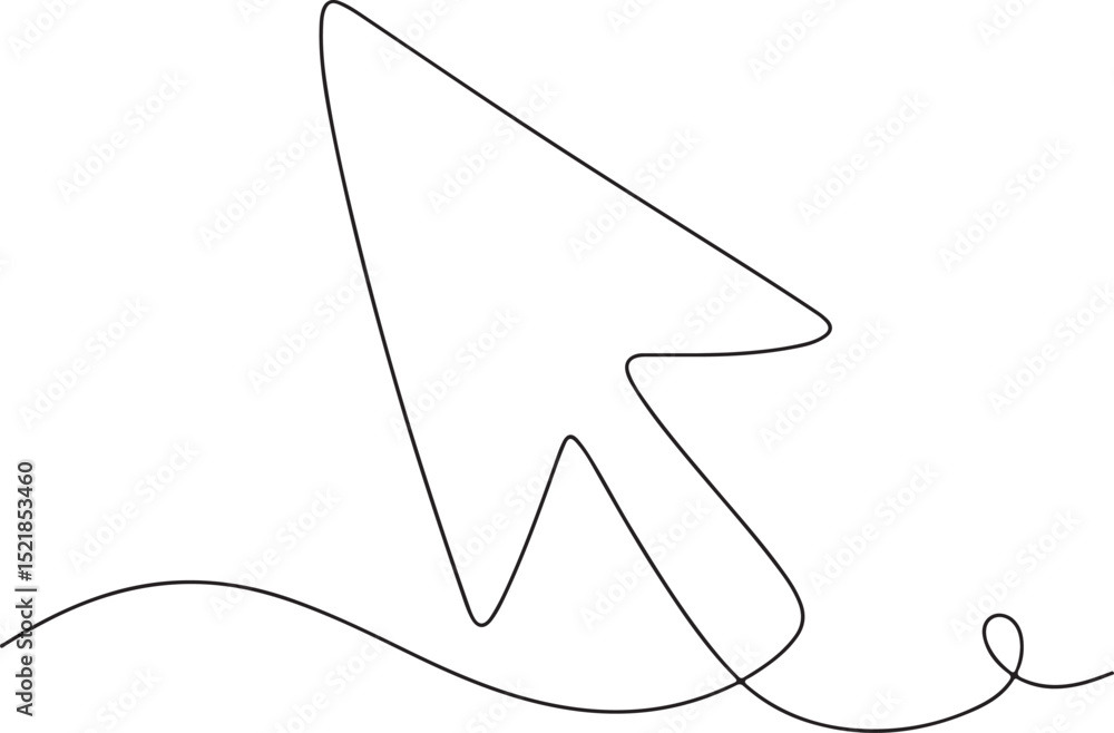 Fototapete single continuous line drawing of a cursor arrow icon, minimalist vector illustration of computer mo