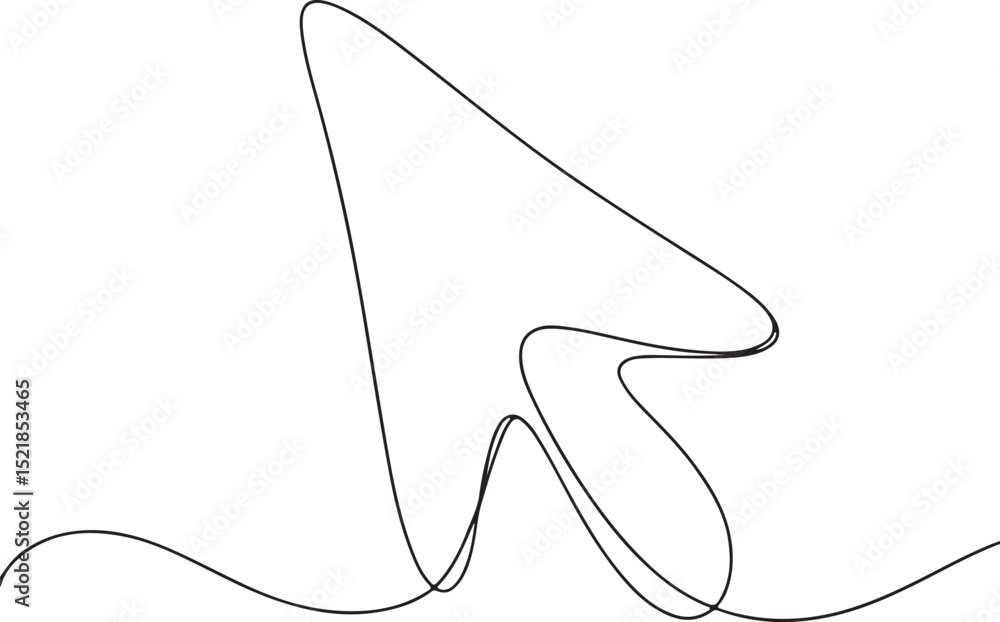 Fototapete single continuous line drawing of a cursor arrow icon, minimalist vector illustration of computer mo