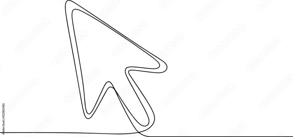 Fototapete single continuous line drawing of a cursor arrow icon, minimalist vector illustration of computer mo