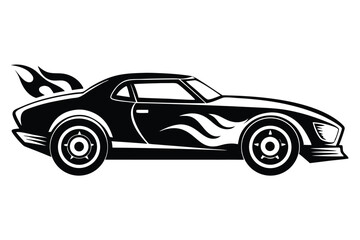 Fototapeta premium Black Classic Car with Flames Graphic and Custom Wheels Vector Illustration
