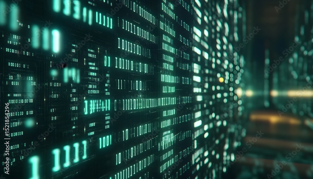 Poster abstract digital binary code display.