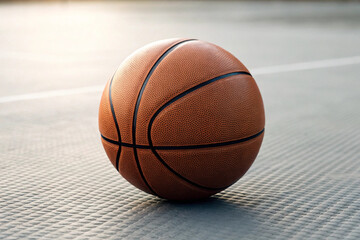 Obraz premium Basketball on Outdoor Court at Sunset