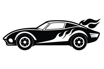 Black Silhouette of a Fast Sports Car with Flames and Sleek Design