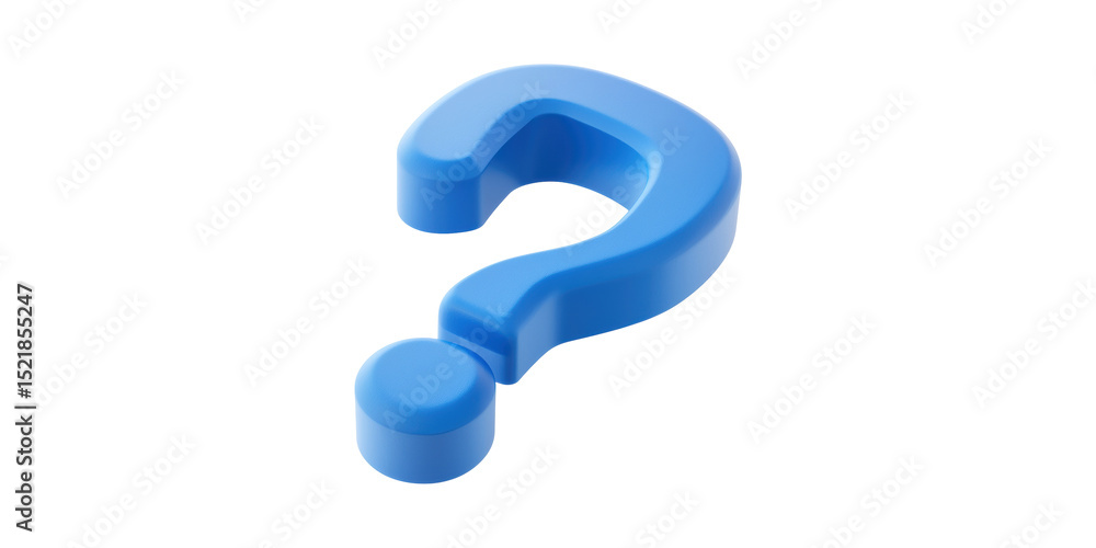 Poster 3d blue question mark symbol. represents inquiry, curiosity, and problem solving isolated on transpa