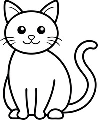 Cute Cat Coloring Page Outline On Transparent Background