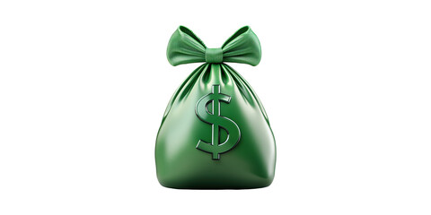 Green Money Bag With Dollar Sign Symbolizing Wealth And Financial Success Isolated On Transparent Background