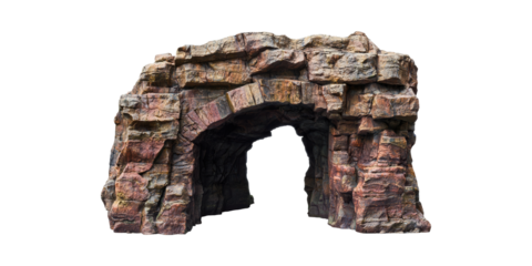Rocky Cave Entrance. Natural Stone Archway For Adventure And Exploration Themes Isolated On Transparent Background