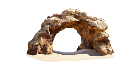 Natural Rock Arch Formation Sandy Beach. Geological Erosion And Coastal Landscape Isolated On Transparent Background
