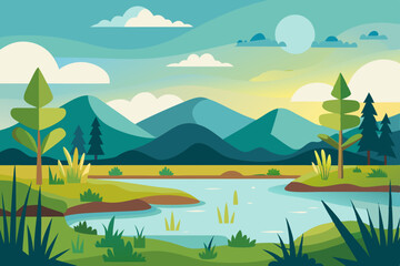 Serene mountain lake landscape, clean cutout, transparent background
