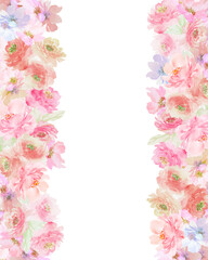 
 Watercolor floral frame with painted flowers. Hand-drawn floral illustration. For invitation, greeting cards.
