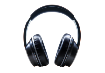  Giant black wireless headphones, charging case with space for two sets of AirPods Pro, white background, front view