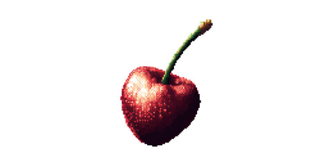 Pixelated Cherry Illustration. Retro Digital Art Style Isolated On Transparent Background