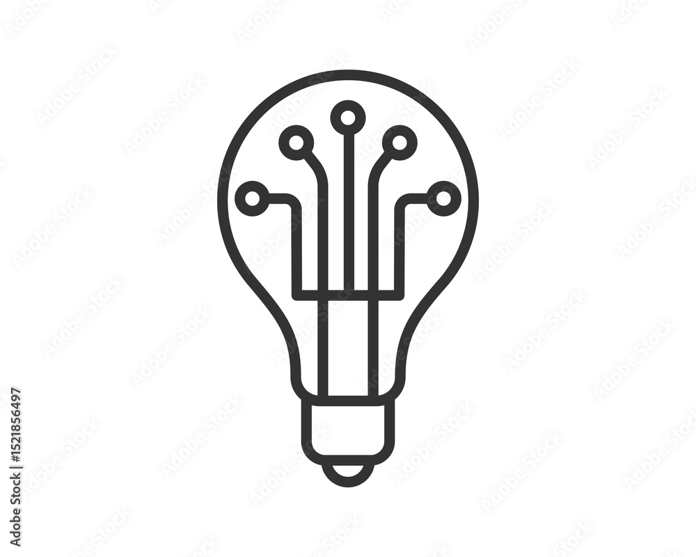Poster minimalist line art of a light bulb containing circuit pathways. represents innovation, technology, 