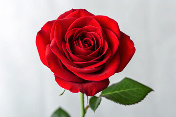 Fototapeta premium Single Red Rose on White Background - Valentine's Day Flower