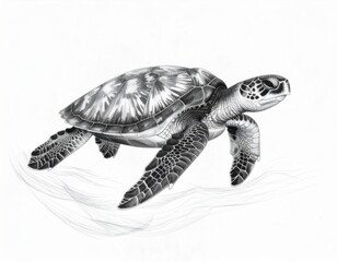 Fototapeta premium Charcoal concept sketch of a sea turtle swimming