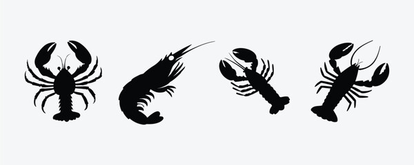 Seafood Set of shrimp Silhouette Vector Style on White Background