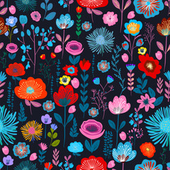 Garden flower, plants , botanical , seamless pattern vector design for fashion, fabric, wallpaper. Cute pattern in small flower. Small colorful flowers. hand drawn. Not AI, Vector illustration.