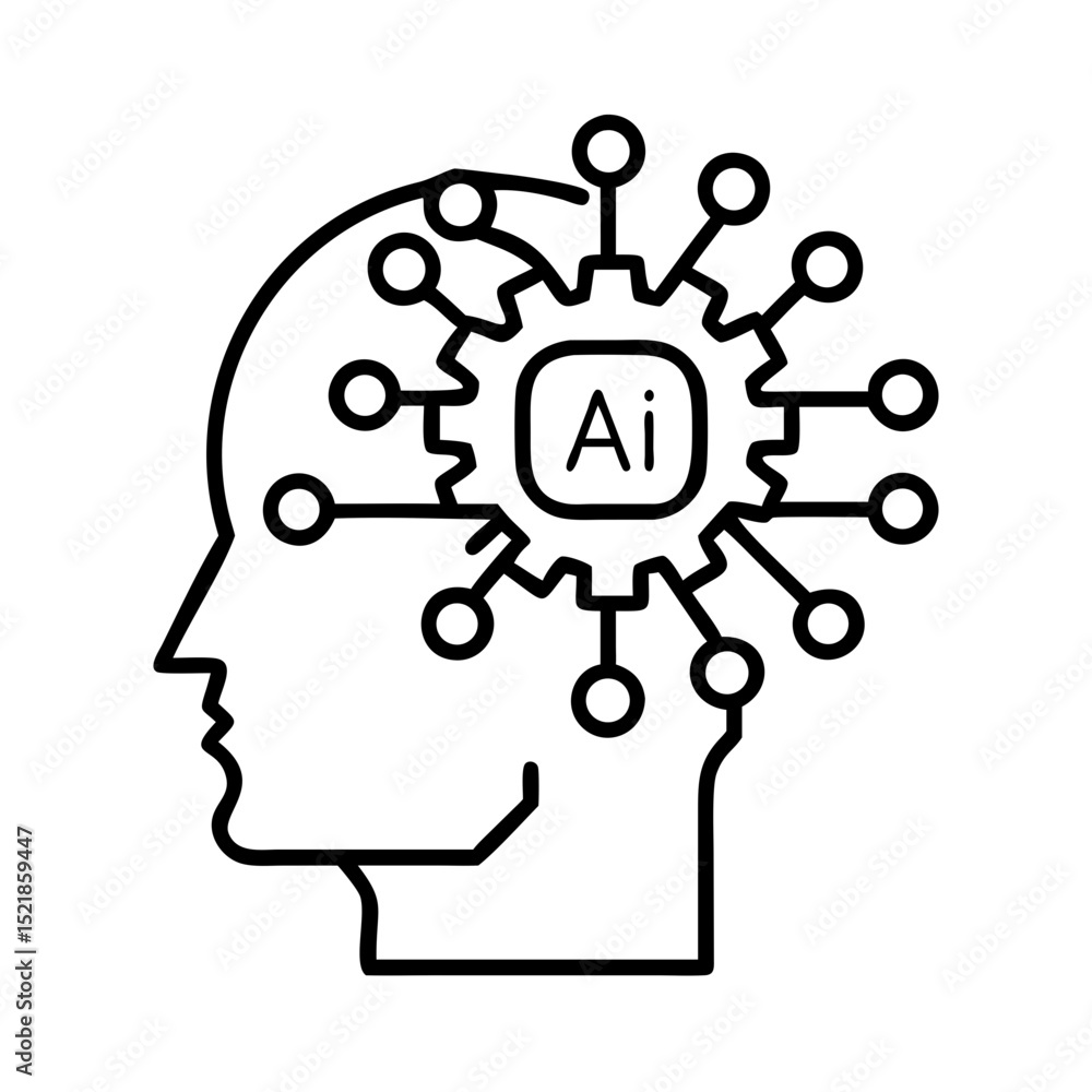 Poster ai artificial intelligence head brain machine learning neural network technology concept design vect