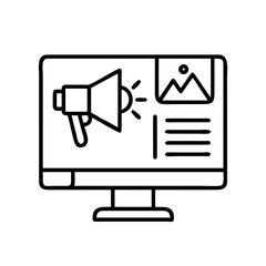 Digital marketing strategy on computer screen with megaphone and content promotion campaign icon vector