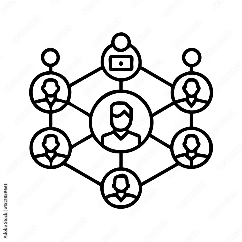 Poster social networking and team collaboration icon for business connection and communication network conc