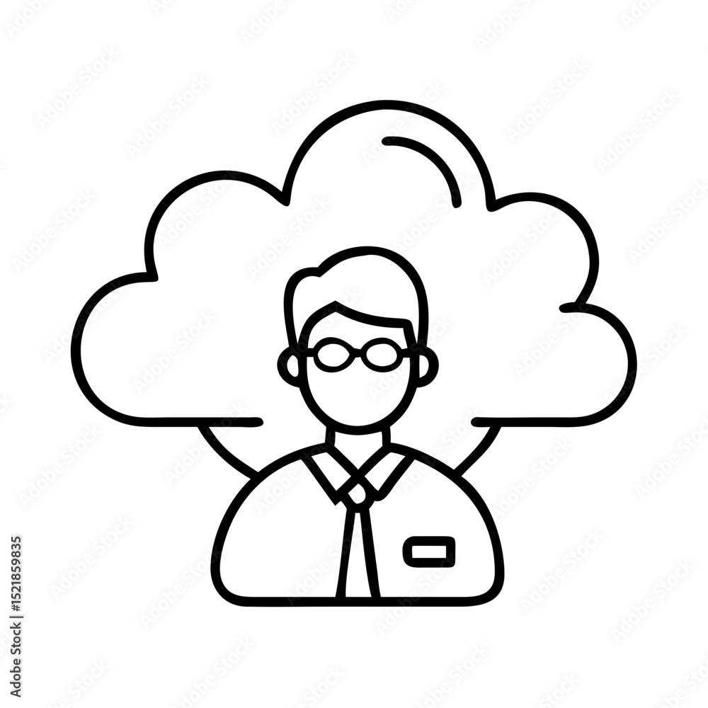 Poster cloud computing expert with glasses and tie icon for it solutions and data management services onlin