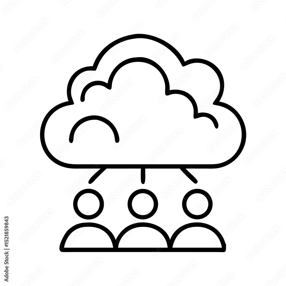 Poster cloud computing network diagram showing data sharing and collaboration between people and cloud serv
