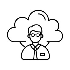 Cloud computing expert with glasses and tie icon for it solutions and data management services online now