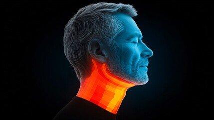 48 year old male after submental Kybella injections with a thermal gradient overlay showing a glowing depiction of adipocyte lysis beneath the chin