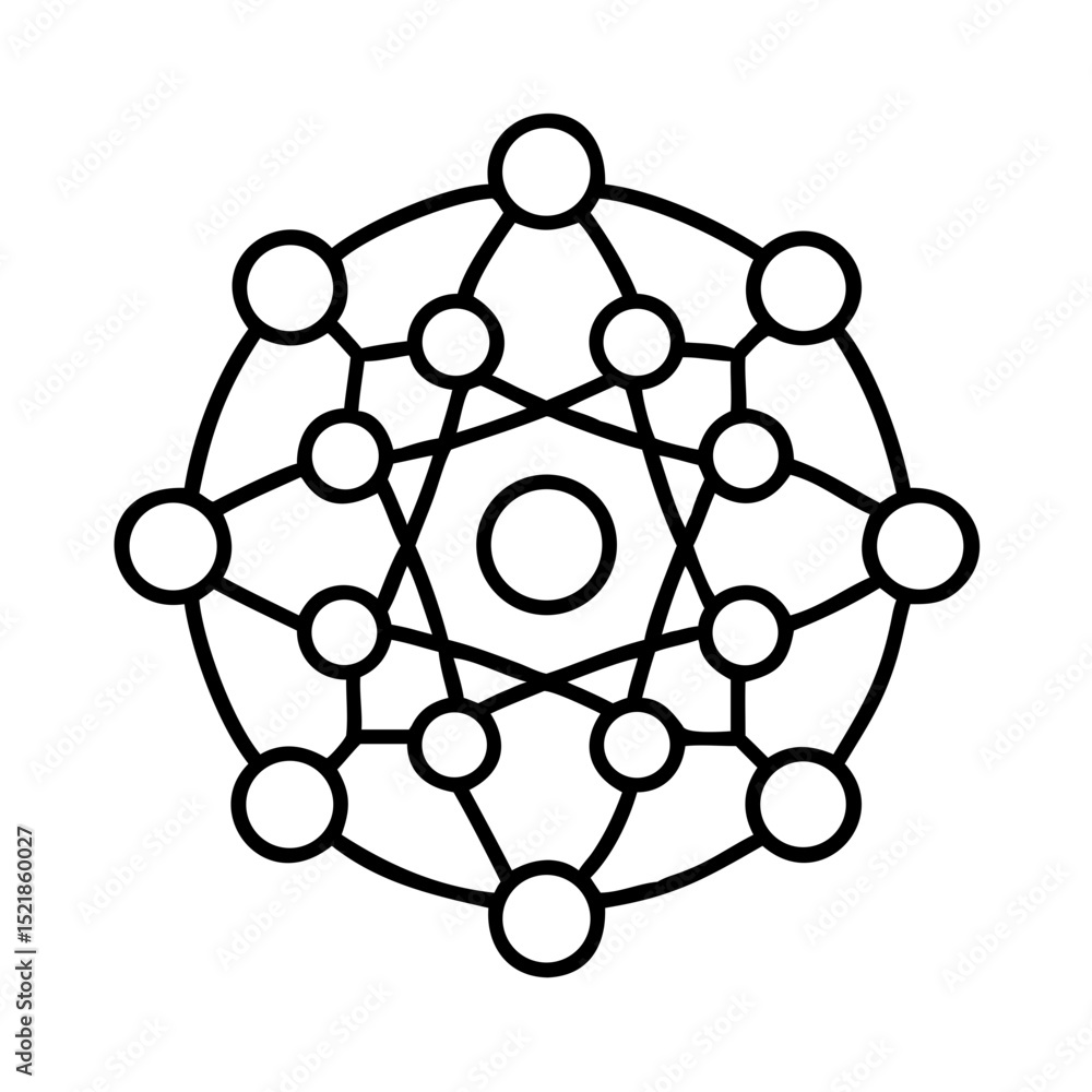 Poster explore geometric design with circles and lines in a complex interconnected network illustration sty