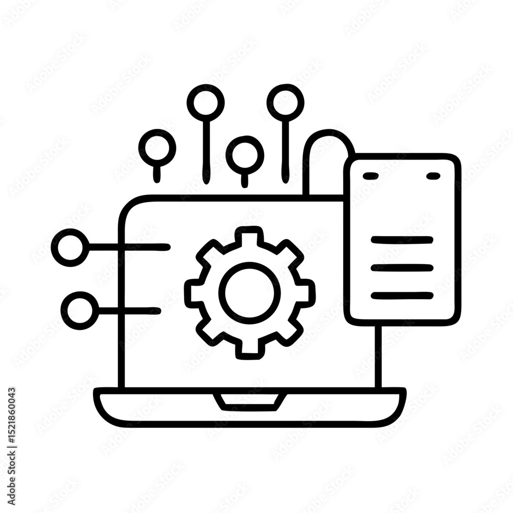 Poster machine learning laptop with gear icon, ai technology and data processing vector illustration design