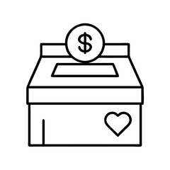 Donation box with dollar coin vector icon for charity fundraising and financial support symbol design